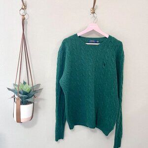POLO Ralph Lauren Green Long Sleeve Wool Cashmere Blend Cable Knit Sweater L